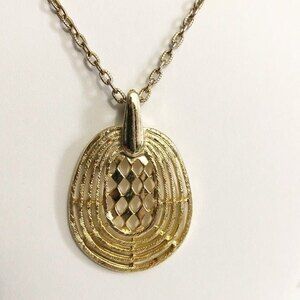 Filigree Oval Pendant Necklace Gold Tone